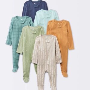 6 Pack NEW Cloud Island Girls Boys Sleepers 6-9 Months Baby 100% Cotton Baby Set